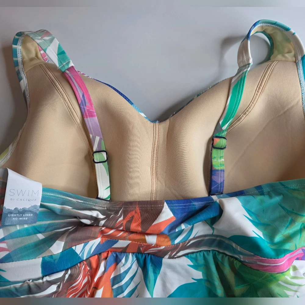 NWT Cacique Swim 18W Rainbow Leaf One Piece Tankini Swimsuit 2743-i